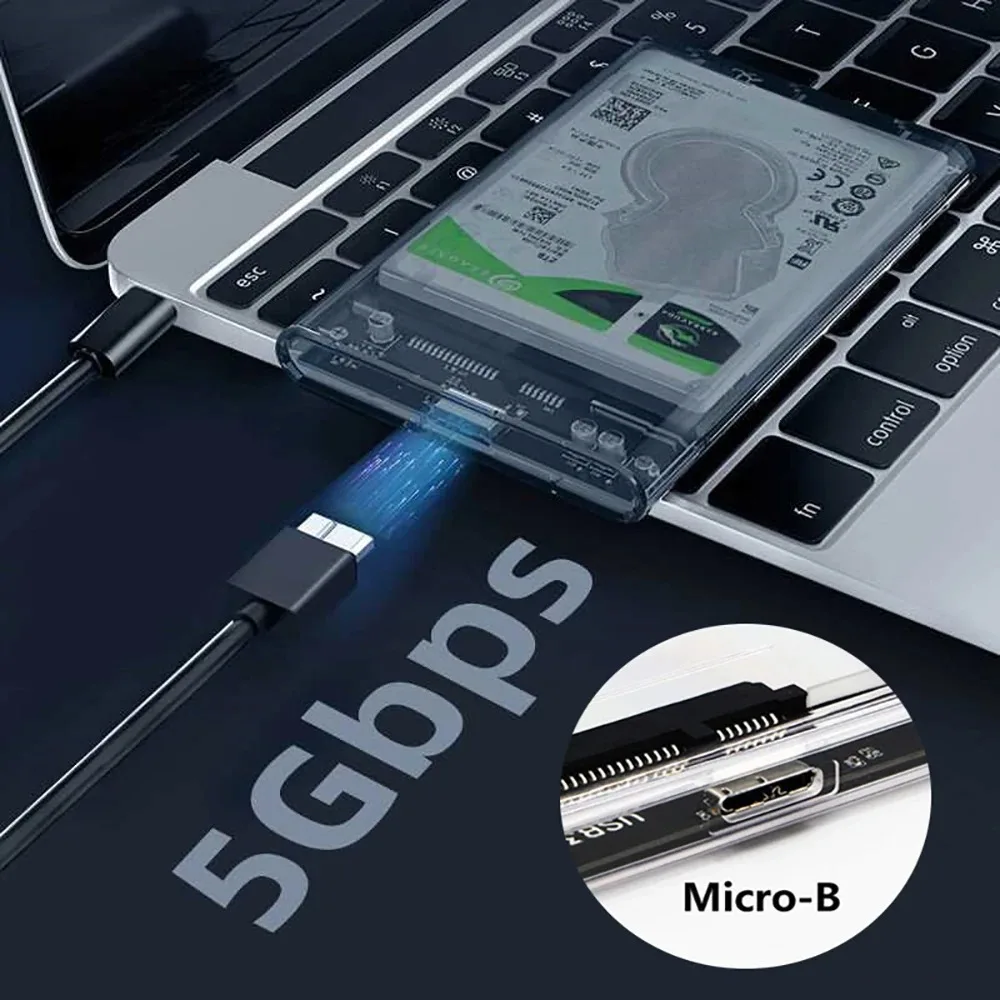 USB 3.0/3.1 HDD Enclosure 2.5inch SATA SSD Hard Drive Case 5Gbps Transfer Speed Transparent Adapter External Hard Drive Box