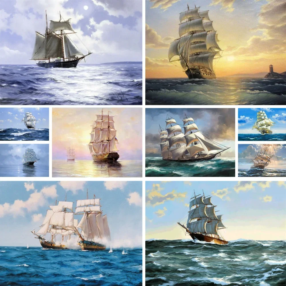 

548465 Landscape Sailboat Ocean Painting By Numbers Package Oil Paints 50*70 Painting On Canvas New Design For Kids