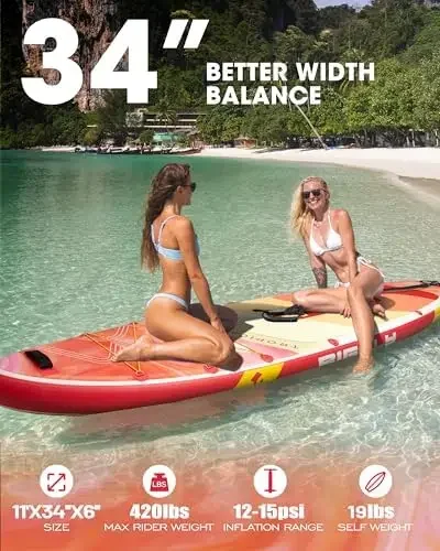 Iatable Stand Up Paddle Board 11’*34”*6”, Blow Up Paddle Board for Adults,with Detachable Fins, Pump, Floating Paddle