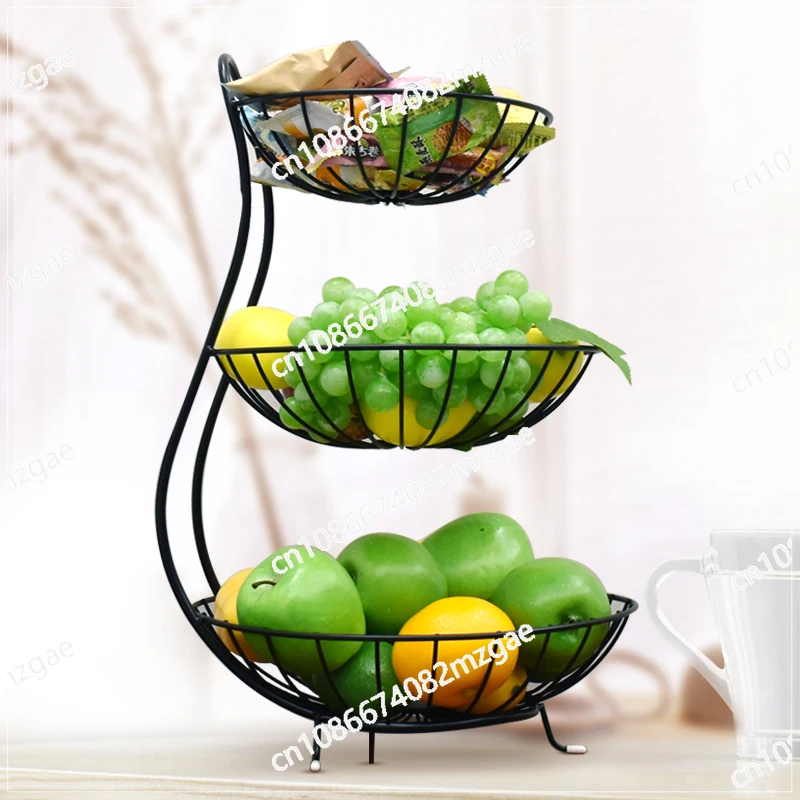 Large-capacity fruit plate, creative and minimalist modern fruit basket for living room, luxurious three-tier storage shelf