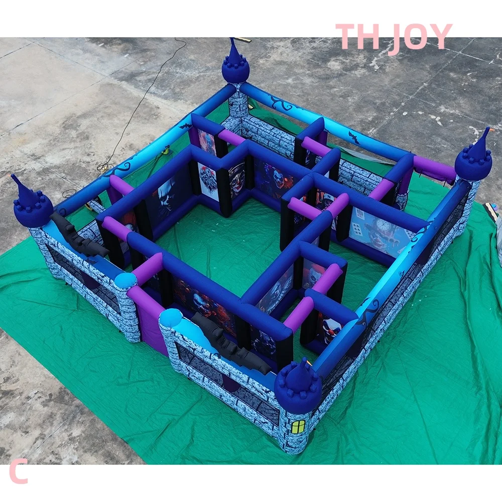 Großes 8x8m aufblasbares Spukhaus Halloween Laser Tag Labyrinth gruseliges Zombie aufblasbarer Fluchtraum Labyrinthspiele