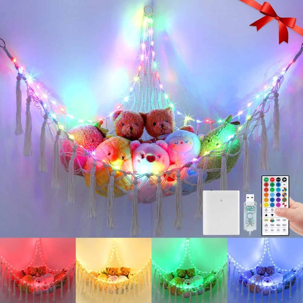

16-color Color-changing Plush Toy Hammock, 75 LED Lights, 55-inch Extra-large Storage Space Woven Hammock