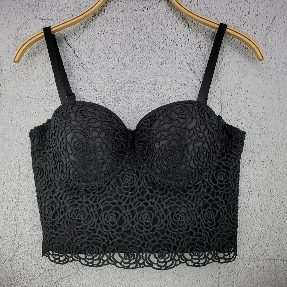 Cupnaya femmes dentelle haut court Spaghatti sangle Sexy Bustier confortable à l'intérieur court Cami Corset Bralette solide noir blanc rouge