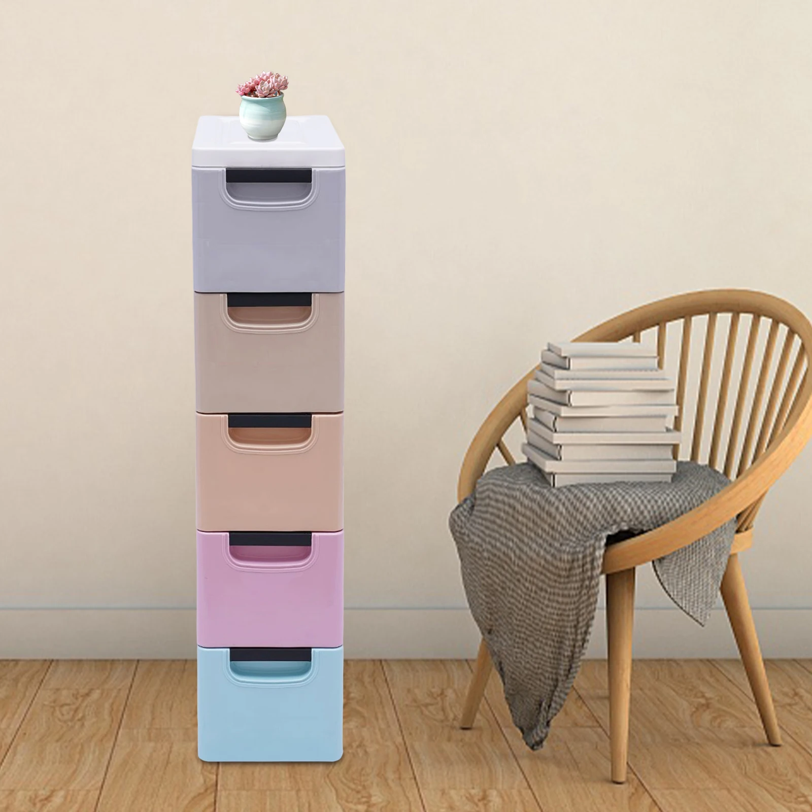 5-Drawer Storage Cabinet PP Material Large Capacity Stable with Smooth Wheels Easy to Clean and Move for Home Organization