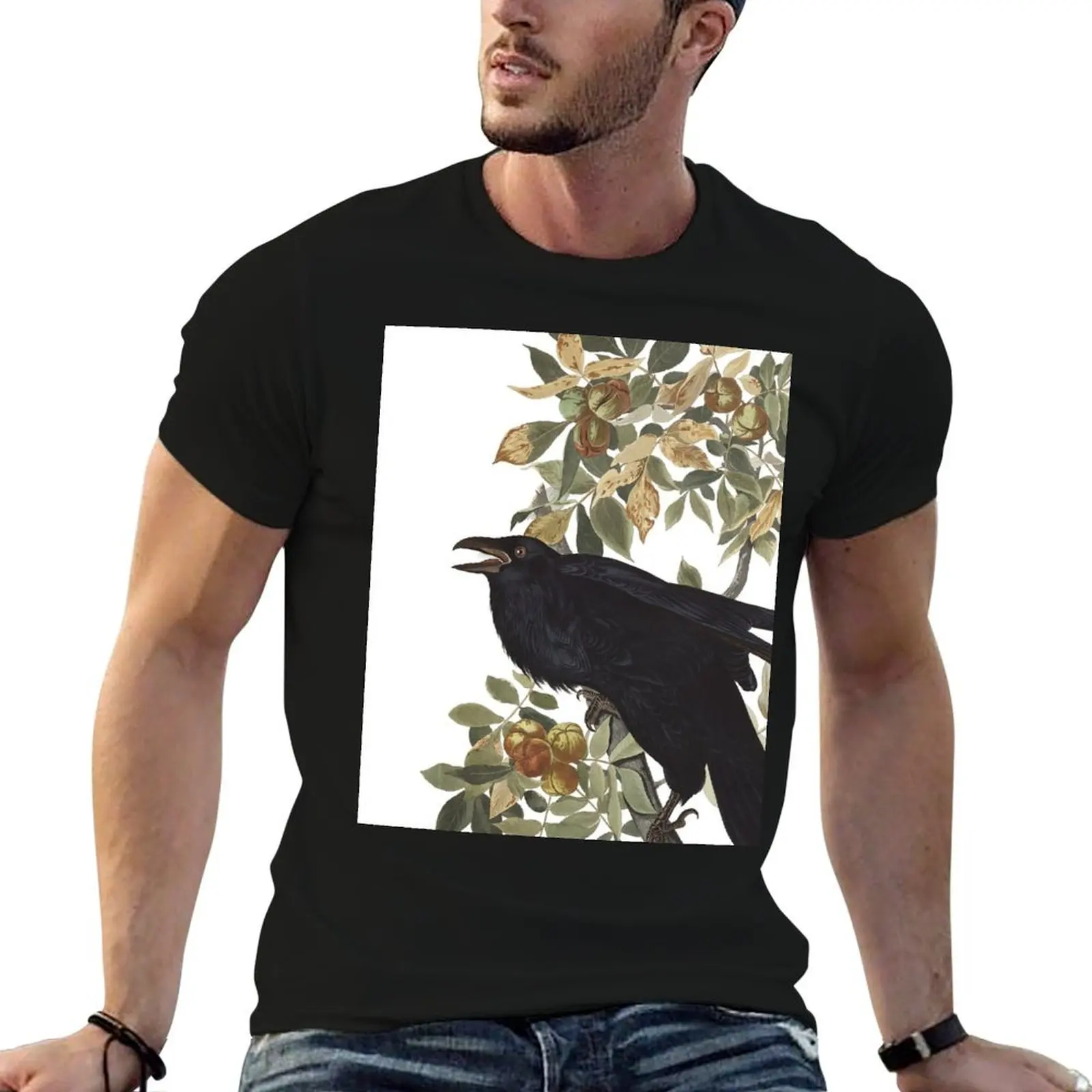 

Raven - John James Audubon T-Shirt quick-drying man clothes boys animal print graphic t shirt vintage mens t shirt