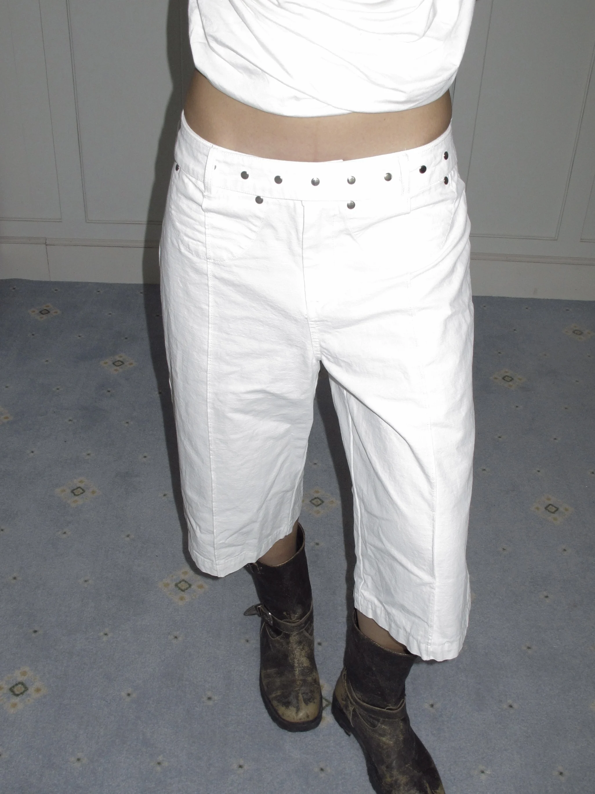 

T Rivet Design Waed Cotton Mid-Calf Six-Part Pants with Belt Slimming Comfortable 2025 New Sle Casual Pants