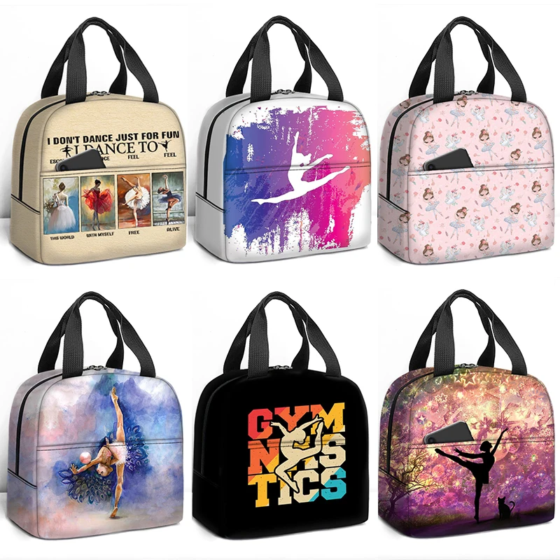 Elegant Ballet Dance Insulated Lunch Bags for Women Gymnastics Art Portable Picnic Bag Thermal Food Storage Bags Tote Lunch Box