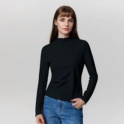 Semir 204 Spring Long-Sleeved T-Shirt Women Stringy Selvedge Half Turtleneck New Tight-Fitting Textured Fleece Bottoming Sweater