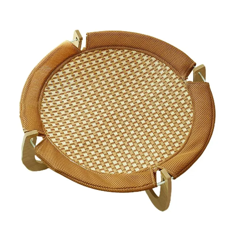 Pet Sleeping Pad Rattan Mat Super Cool Rattan Breathable Sleeping Bed Scratch-Resistant Cat Raised Bed Wooden Base-New