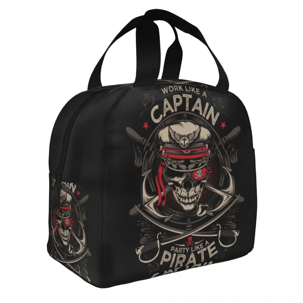 Work Like A Captain Party Like A Pirate Portable Lunch Box Leakproof Nautical Skull Sailor Thermal Cooler Insulated Lunch Bag