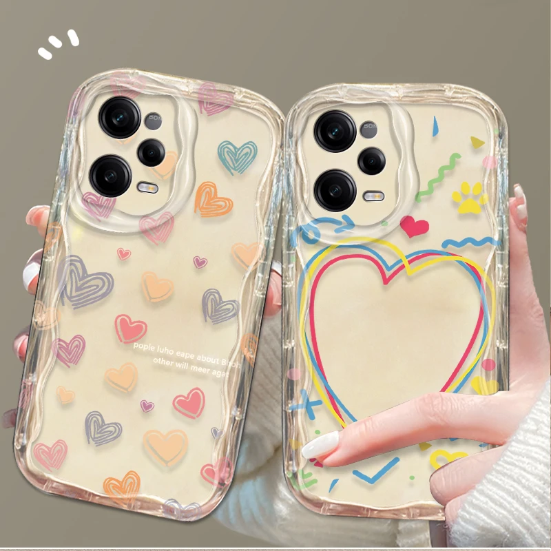 Line Love Heart 3D Wave Clear Case For Xiaomi Redmi Note 13 12 Pro Plus 4G 5G 12S 11S 1110 10S 9 9S Redmi 14C 13C 12C A3 Cover