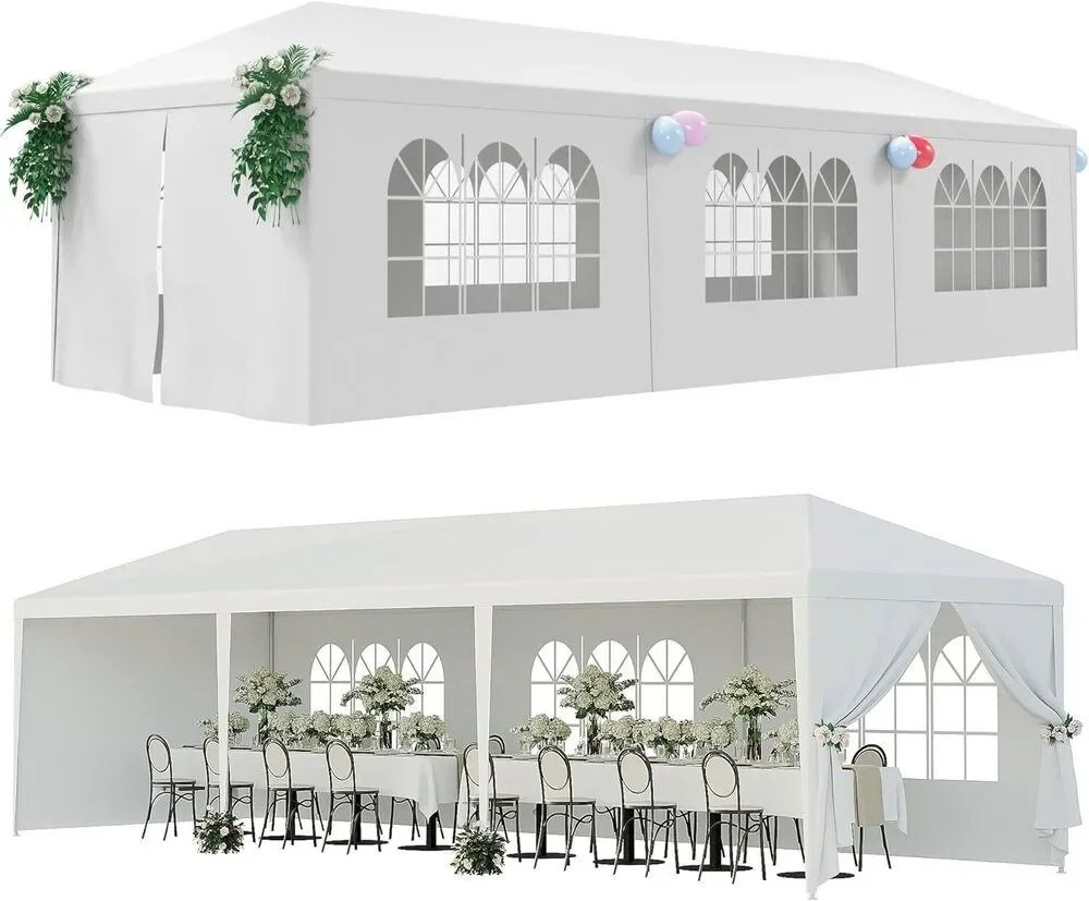 

10'x10'/10'x20'/10'x30' Canopy Party Wedding Tent Gazebo Pavilion w/5/6/7/8 Side Walls Outdoor White