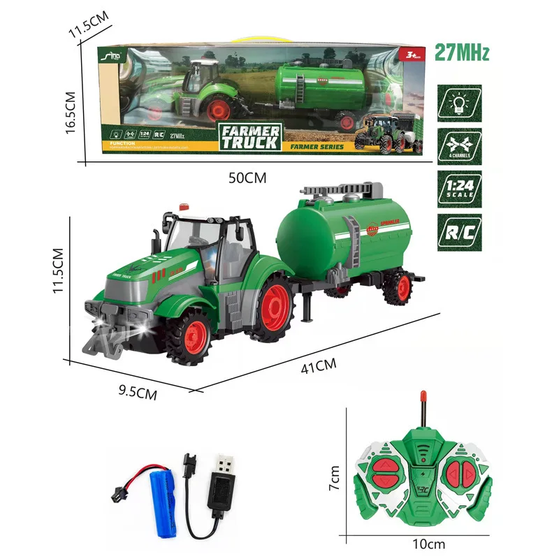 1:24 Rc Auto 27Mhz Radio Afstandsbediening Tractoren Trailer Agrarische Vrachtwagens Led Rc Landbouw Elektronische Voertuig Speelgoed Kids gift