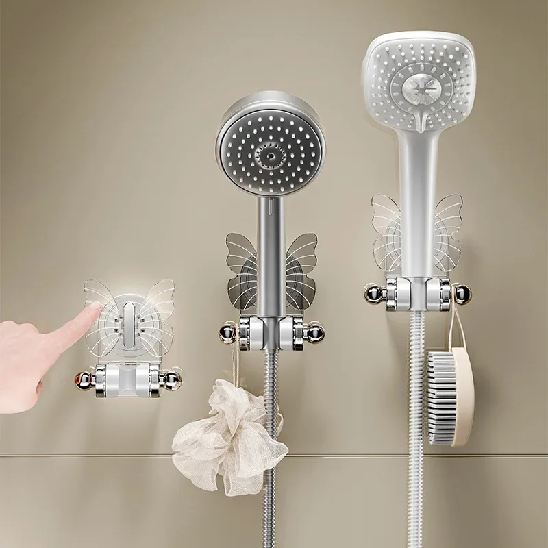 Bathroom showerhead holder, no punching butterfly suction cup storage rack base,bathroom showerhead fixed seat, adjustable angle