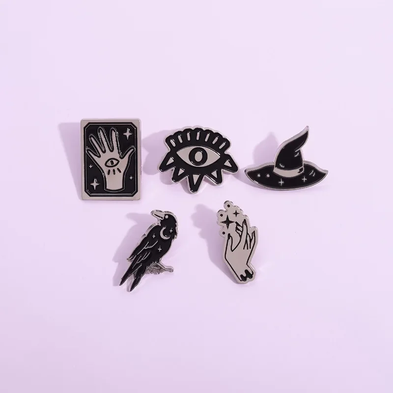 Gothic Wizard Hat Enamel Pin The Eerie Eyeballed Crow Tarot Hand Raven Crow Brooch Lapel Backpack Badge Jewelry Gift For Friend