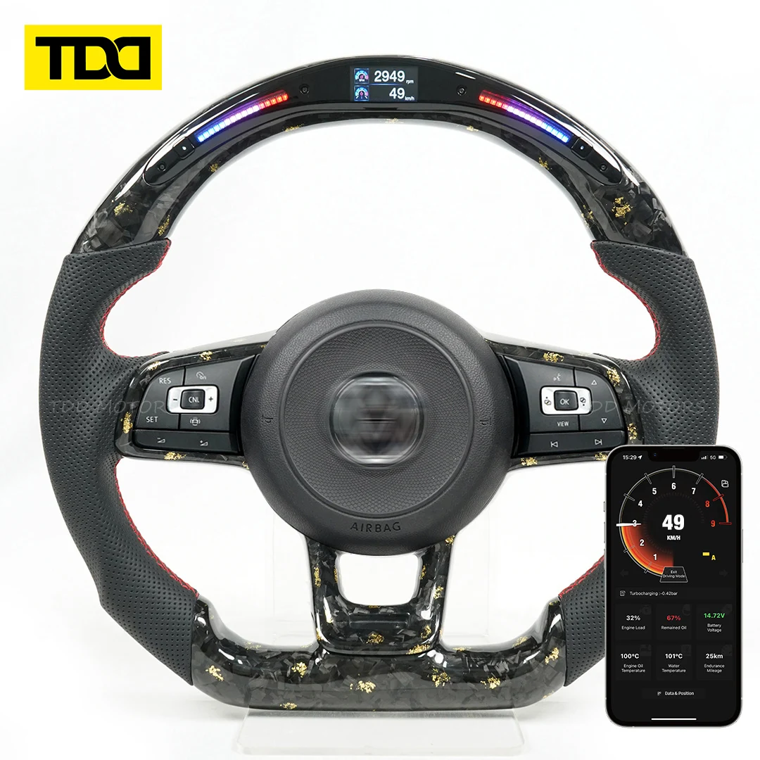 TDD Golden Forged Carbon Fiber Customized Smart Display Galaxy Pro LED Steering Wheel for VW Golf GTI MK7