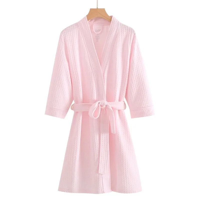 Couple Waffle Bathrobe Men&women New Kimono Robe Shower Plaid Dressing Gown Breathable Nightgown Home Clothes Hotel Spa Robes