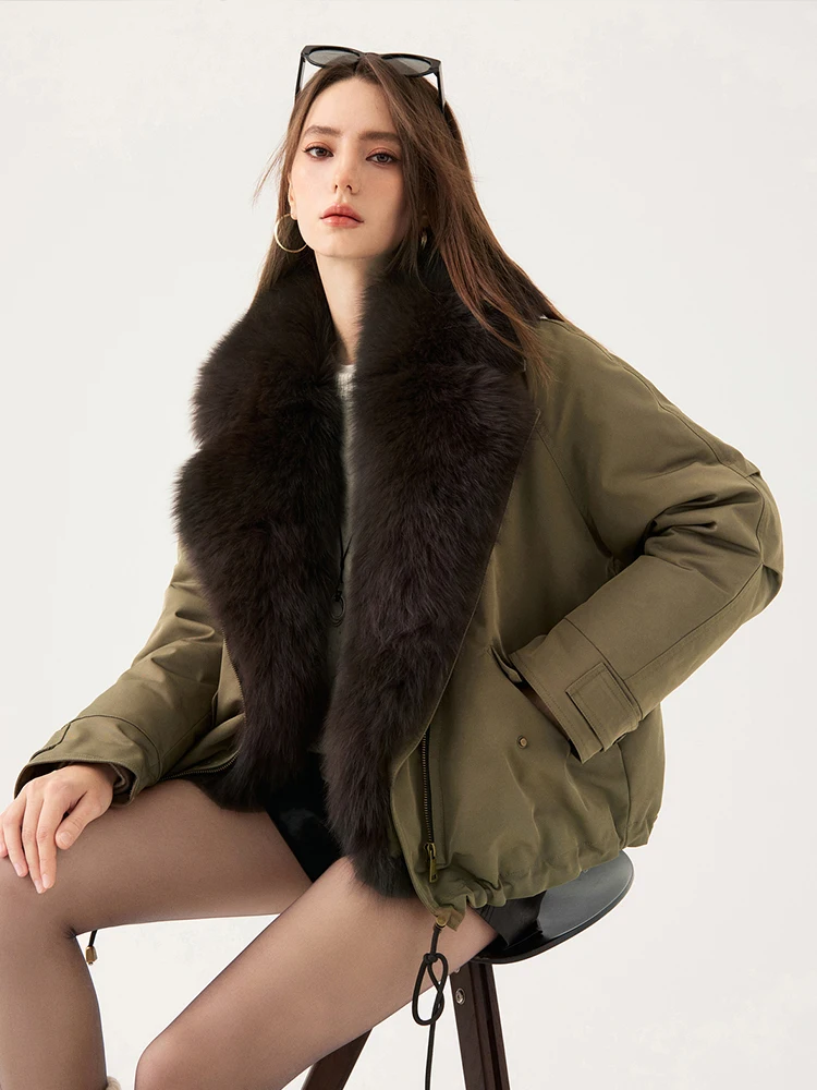 

Новые зимние модные женские парки с воротником из натурального лисьего меха, куртки на белом гусином пуху, роскошная женская верхняя одежда, теплые пальто