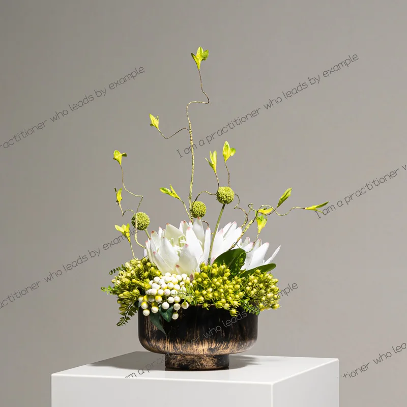 New Chinese-style wabi-sabi wind simulation dried flowers and green plants hotel sales office coffee table decoration