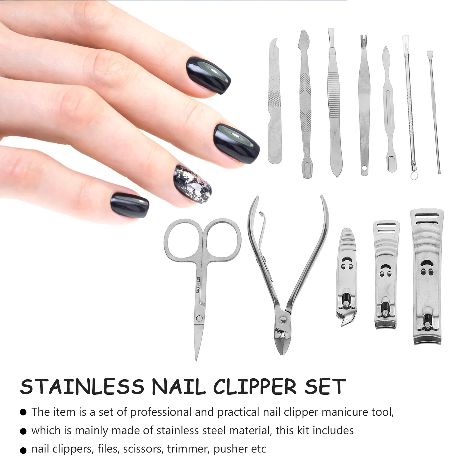 طقم العناية بالأظافر مكون من 12 قطعة، مجموعة مانيكير وباديكير من الفولاذ المقاوم للصدأ، أدوات العناية بالسفر، هدية يومية احترافية فضية #2