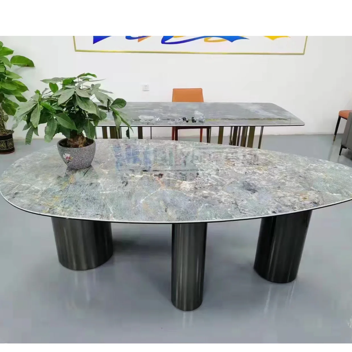 Water drop type oval light luxury rock slab dining table base bracket special-shaped marble stainless steel table legs table fee