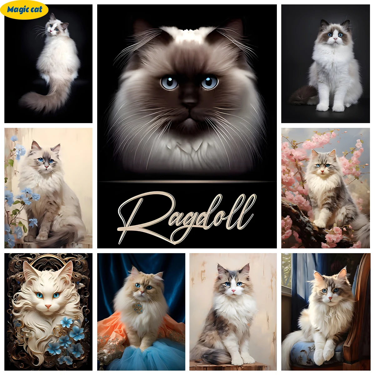 

Ragdoll Cat 5D Diamond Painting Cute Pet Portrait Diy Diamond Embroidery Cross Stitch Animal Pattern Home Wall Decor Handmade