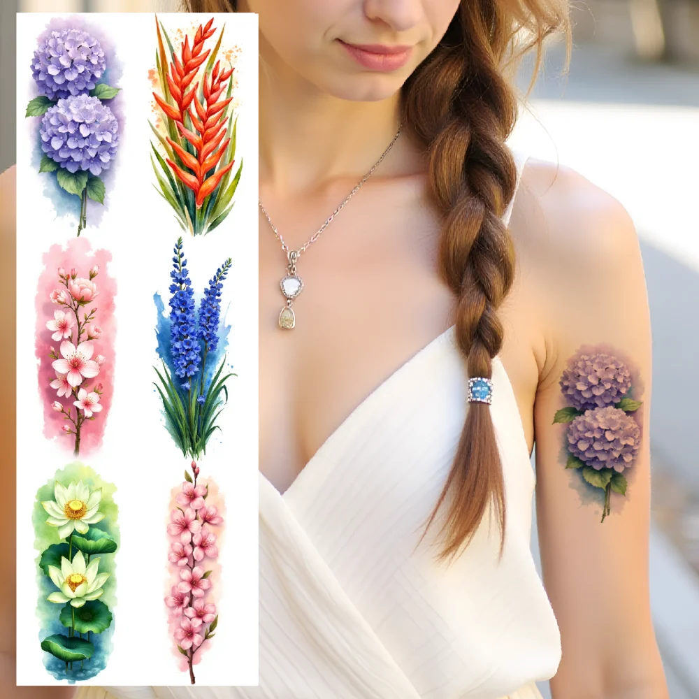 

9pcs Temporary Tattoo Daffodil Stickers Waterproof Long-lasting Body Stickers Morning Glory Stickers For Thighs Shoulders Male