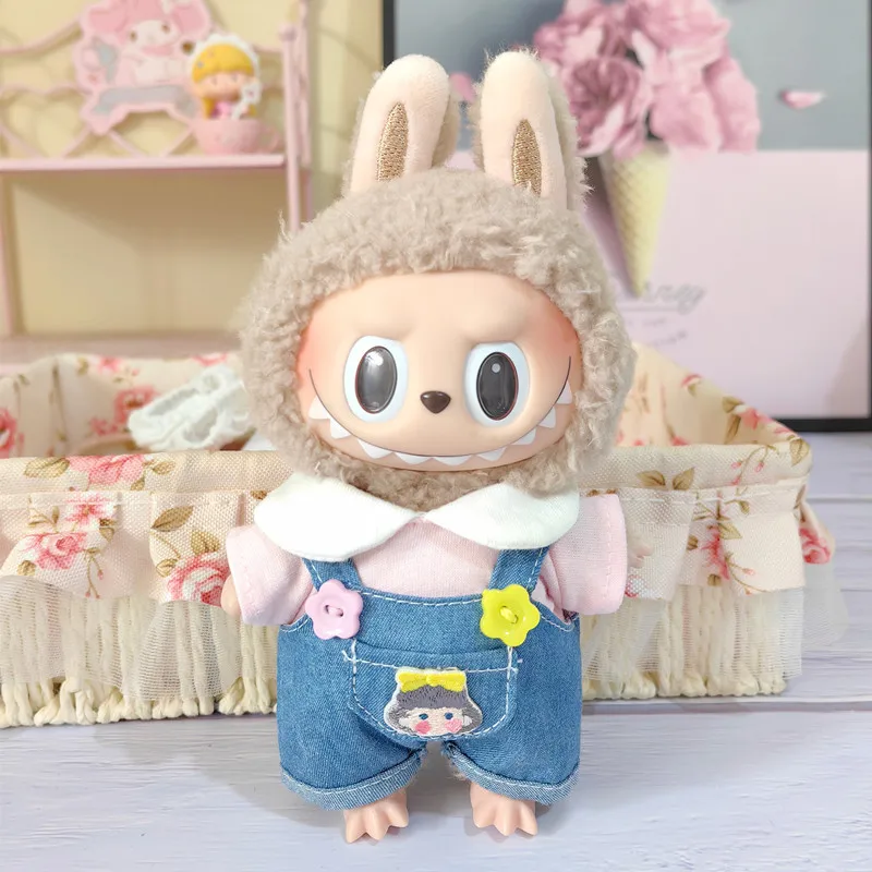 Pakaian boneka mewah Mini lucu 17cm aksesori pakaian untuk Korea Kpop Exo Labubu boneka idola T-Shirt celana pakaian DIY hadiah anak-anak