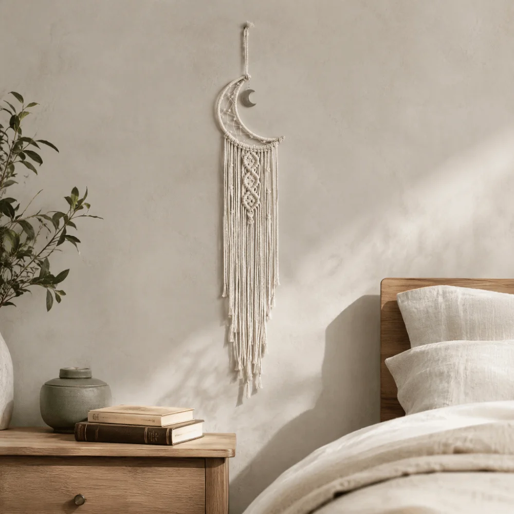 94x20cm Moon Dream Catchers Cotton Macrame Alloy Accessories Wall Hanging Dream Catchers White with Tassel