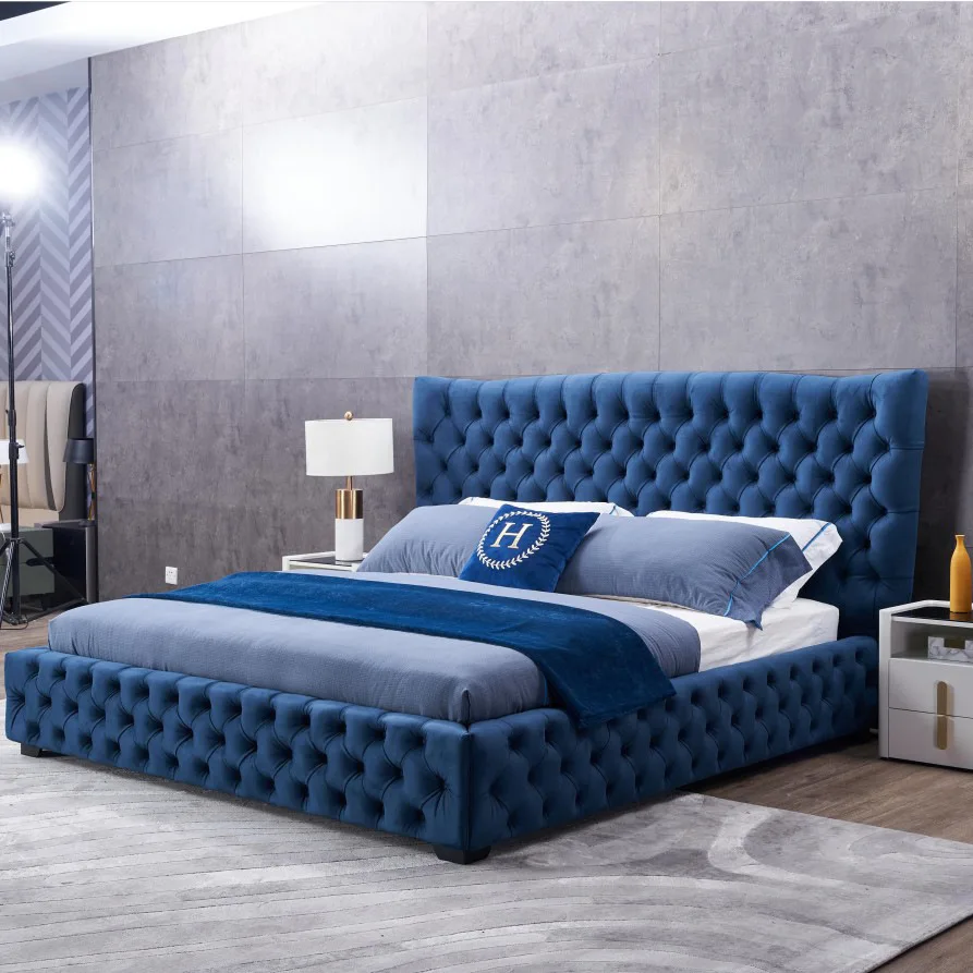 Storage function Pull button light luxury master bedroom queen bed American matte cloth villa bedroom bed