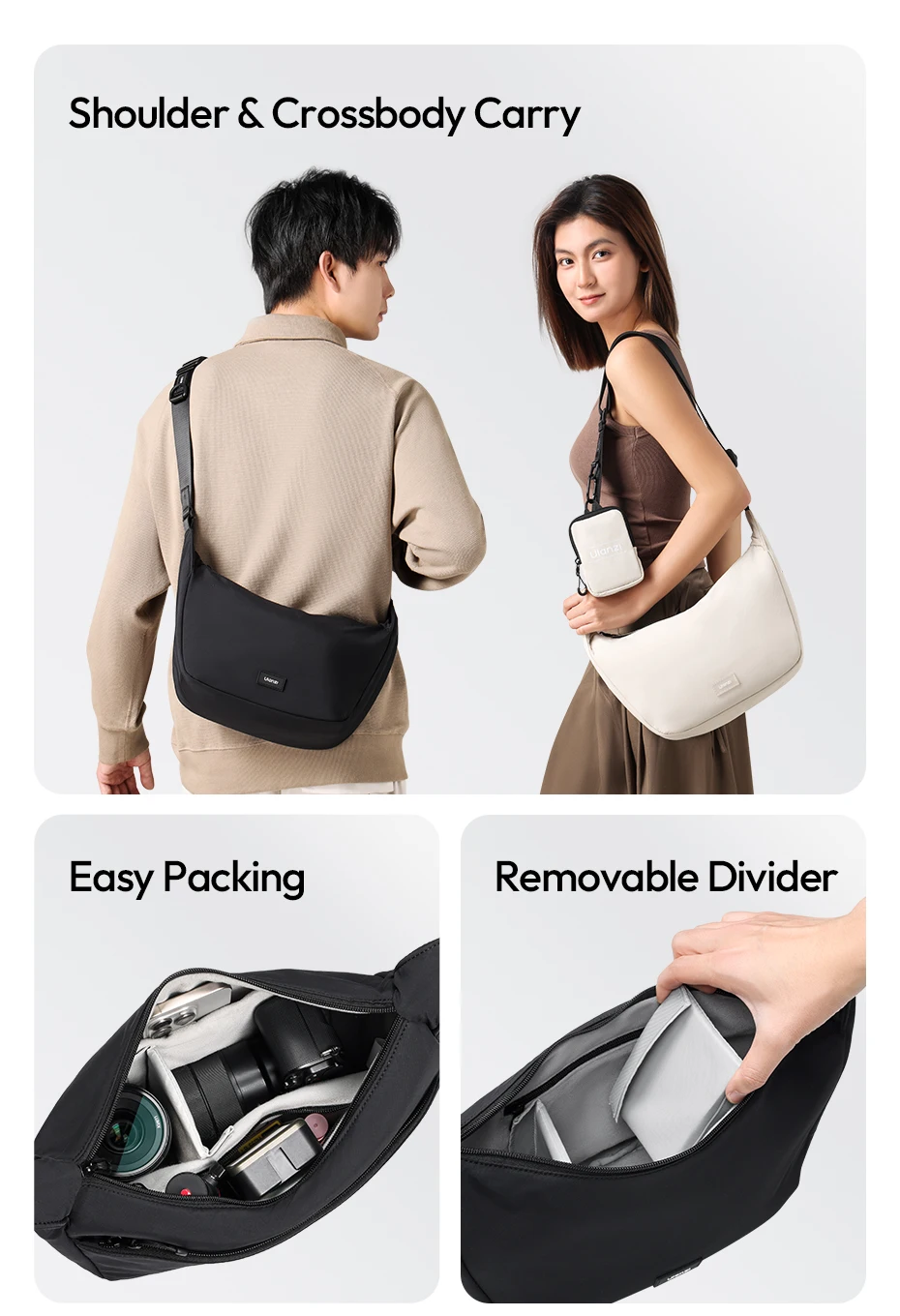 Ulanzi HMN1Lunar Sling Bag Reise-Schultertasche mit Trennwand, verstellbarer Riemen, Umhängetasche für Straßenfotografie, tägliches Pendeln – Detail 2