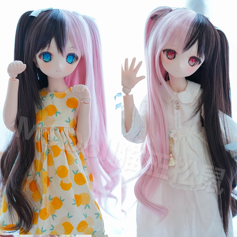 Two-color Double Ponytail Doll Wig for 1/3 1/4 1/6 Bjd SD MDD TF Doll High Temperature Wire Long Fashion Wavy Doll Accessories