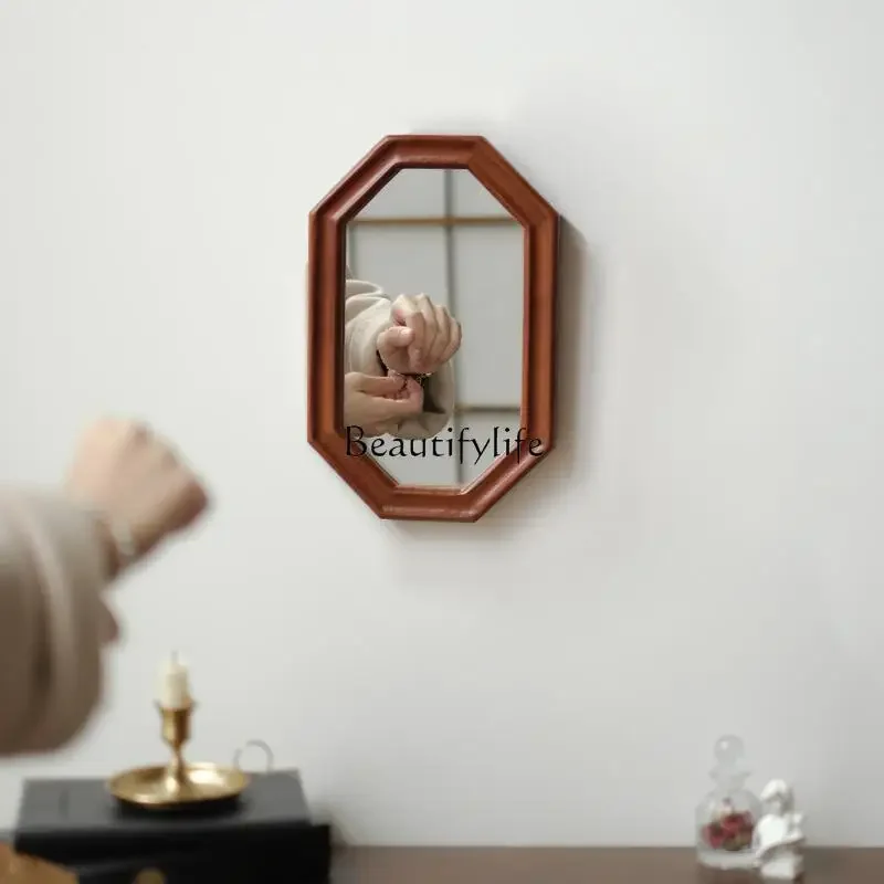 

12Wall Mirror Solid Wood Chinese Style Retro Wall-Mounted Home Vanity Mirror