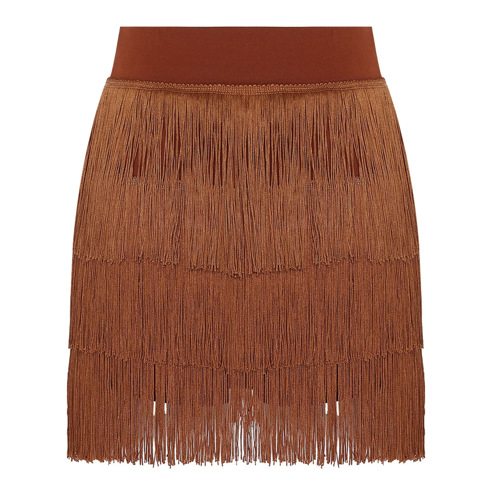 Mulheres em camadas borla dança latina franja saia franja cintura alta chacha tango bolas competição palco desempenho saias de dança