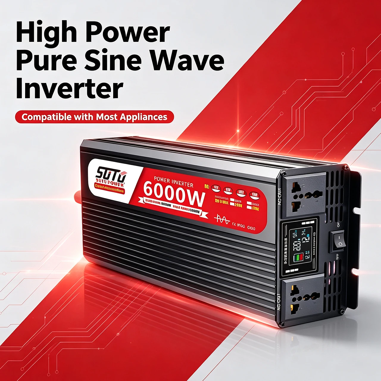 Pure Sine Wave Inverter 4000W 5000W 6000W 12V24V to 220V 50Hz 110V 60Hz Car Home High Power Battery Solar Converter universal