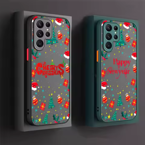 Merry Christmas Happy New Year Phone Case For Samsung S24 Case S23 Ultra S22 S21 S20 FE S10 Plus For Samsung Note 20 Ultra Cover