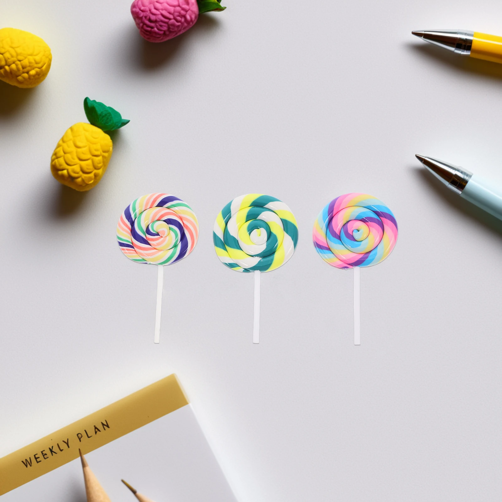 

6pcs Simulation Lollipop Toy Fake Candies Big Clay Prop Assorted Colors Safe Material DIY Craft Projects Montessori Education