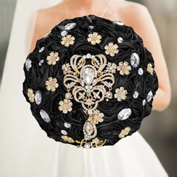 1pc/lot Black Bridal Wedding Bouquet Artificial Ribbon Rose