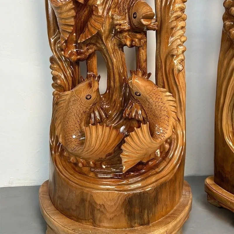 More than every year, the base living room  wood carving   wood Chinese root fish ornament entrance camphor wood lotus flower