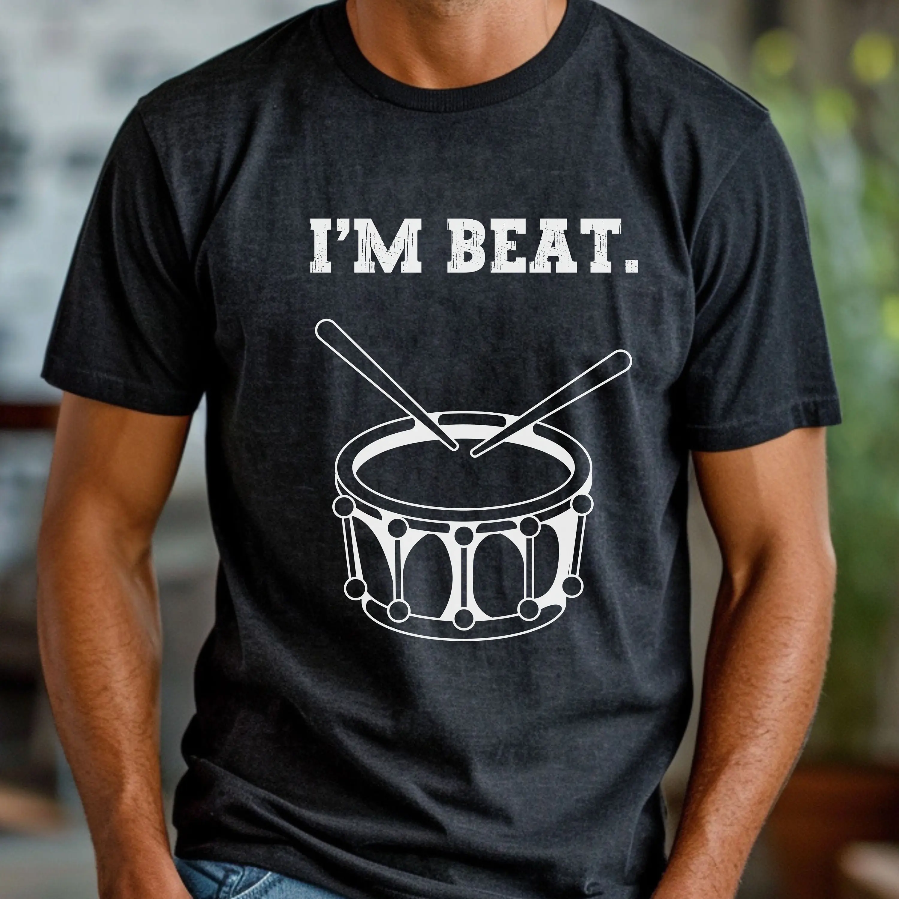 Funny Drum player T shirt unisex snare lover gift marching band drummer graphic tee music teacher I m beat kid