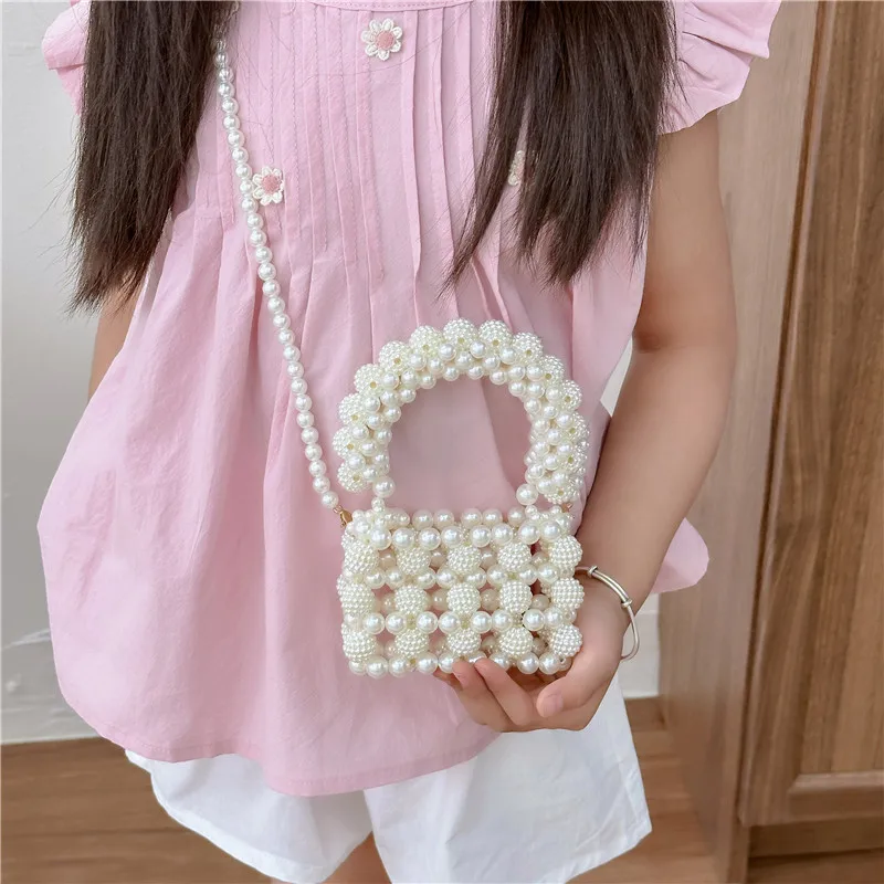 Pearl Kids Party Bag Mini Coin Purse Little Girl Style with Princess Satchel Crossbody Gift Pouch Toddler Shopping Shoulder Bag
