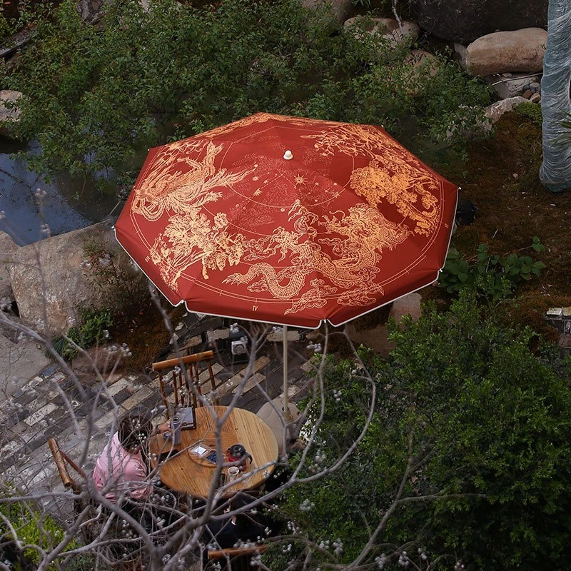 JMZ Sun Umbrella Large Outdoor Parasol for Garden Courtyard Commercial Use Chinese Dragon Phoenix Pattern Windproof UV