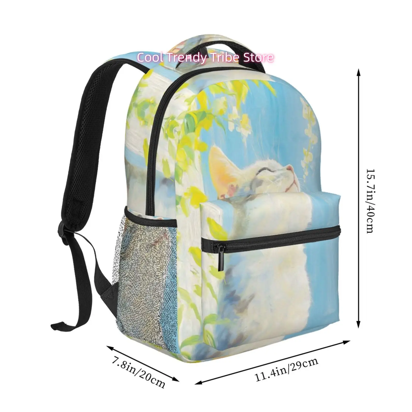 Relaxed Cat in Spring Sunlight Print Backpack, Oxford Cloth Casual Daypack, Adjustable Straps, for Women Beach Yoga Travel