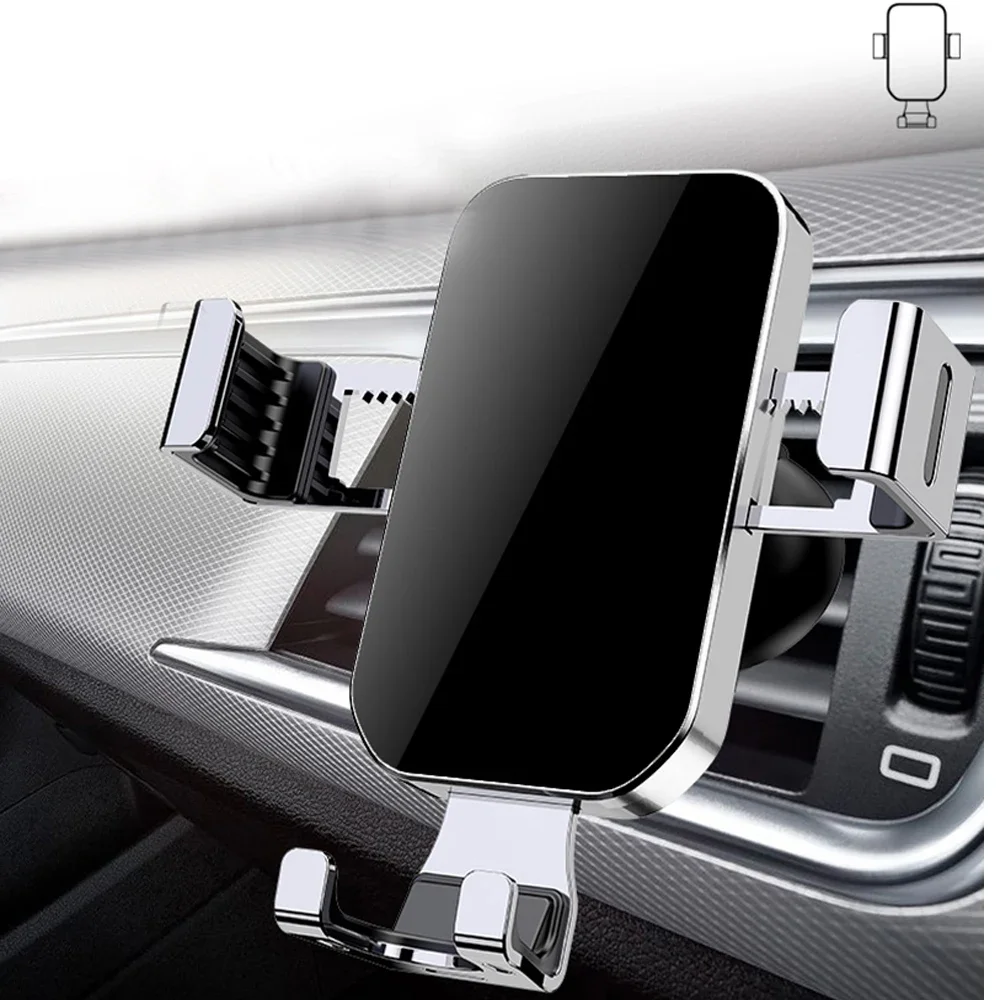 

Gravity Car Holder Aluminum Glass Phone Air Vent Clip Mount Mobile Cell Stand Smartphone GPS For iPhone 14 13 12 Xiaomi Samsung