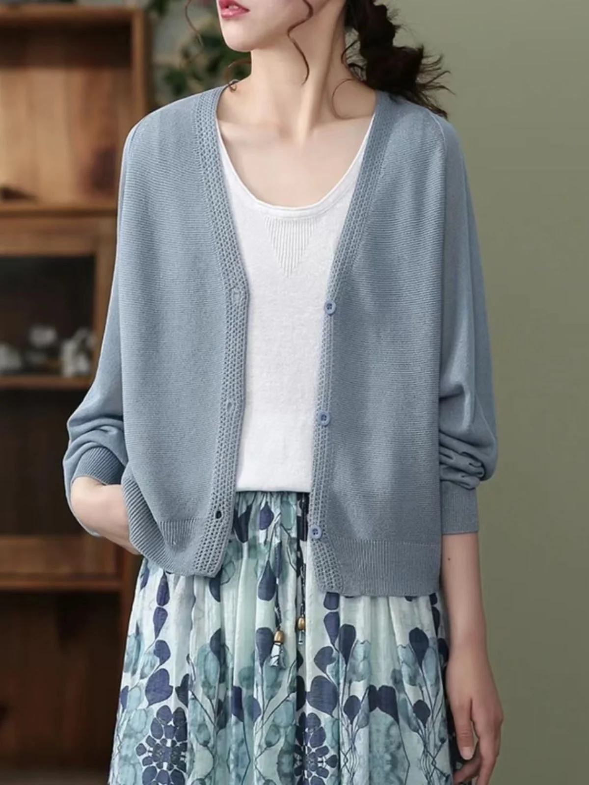 

Свободный женский кардиган из ледяного шелка без бирки, с защитой от солнца, вязаный свитер-накидка в корейском стиле, на все сезоны