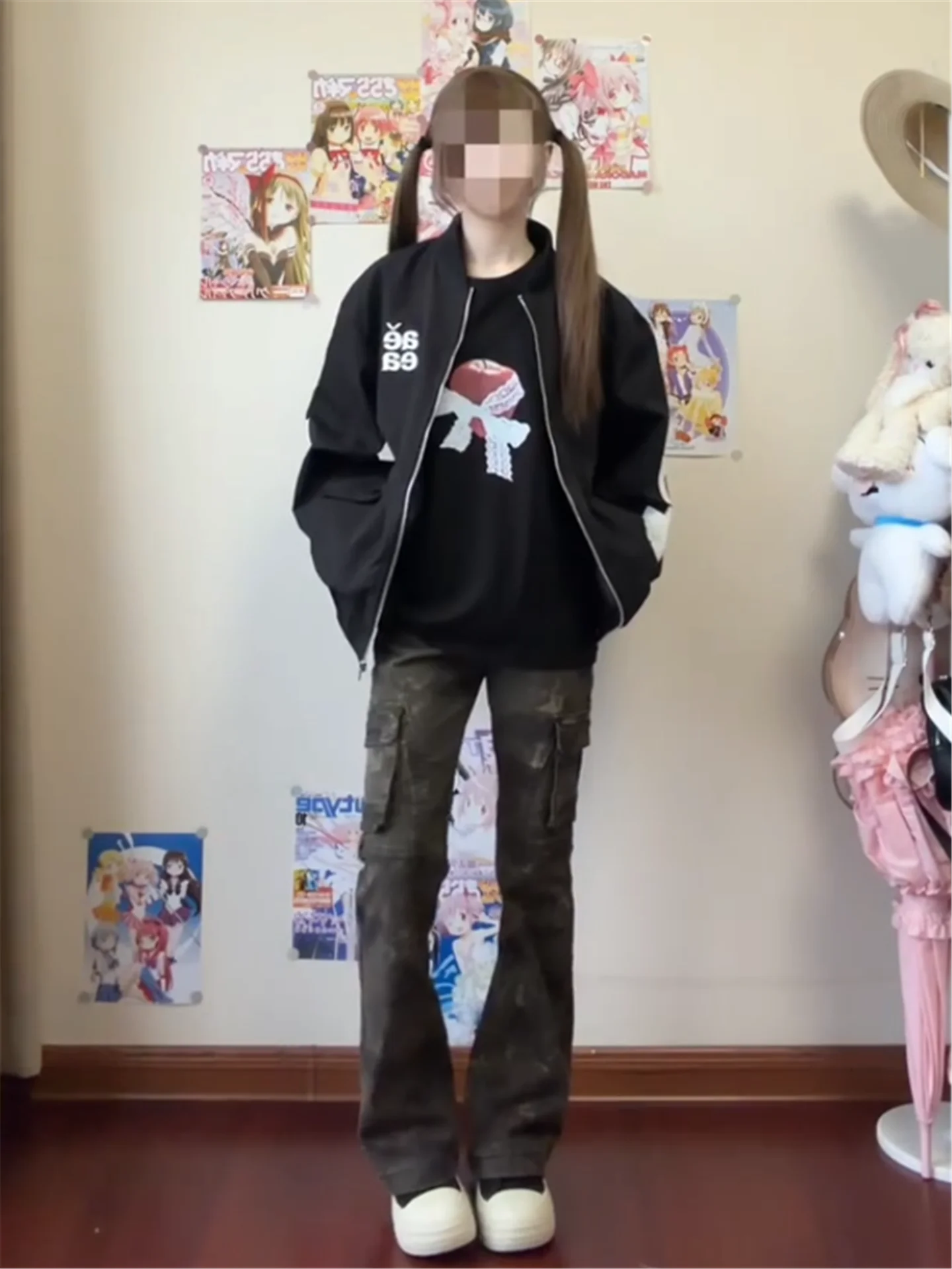 

Tall Women's Low Waist Workwear Jeans Spring Slimming High Waist Micro Flared Pants Multiple Pockets Camouflage Design