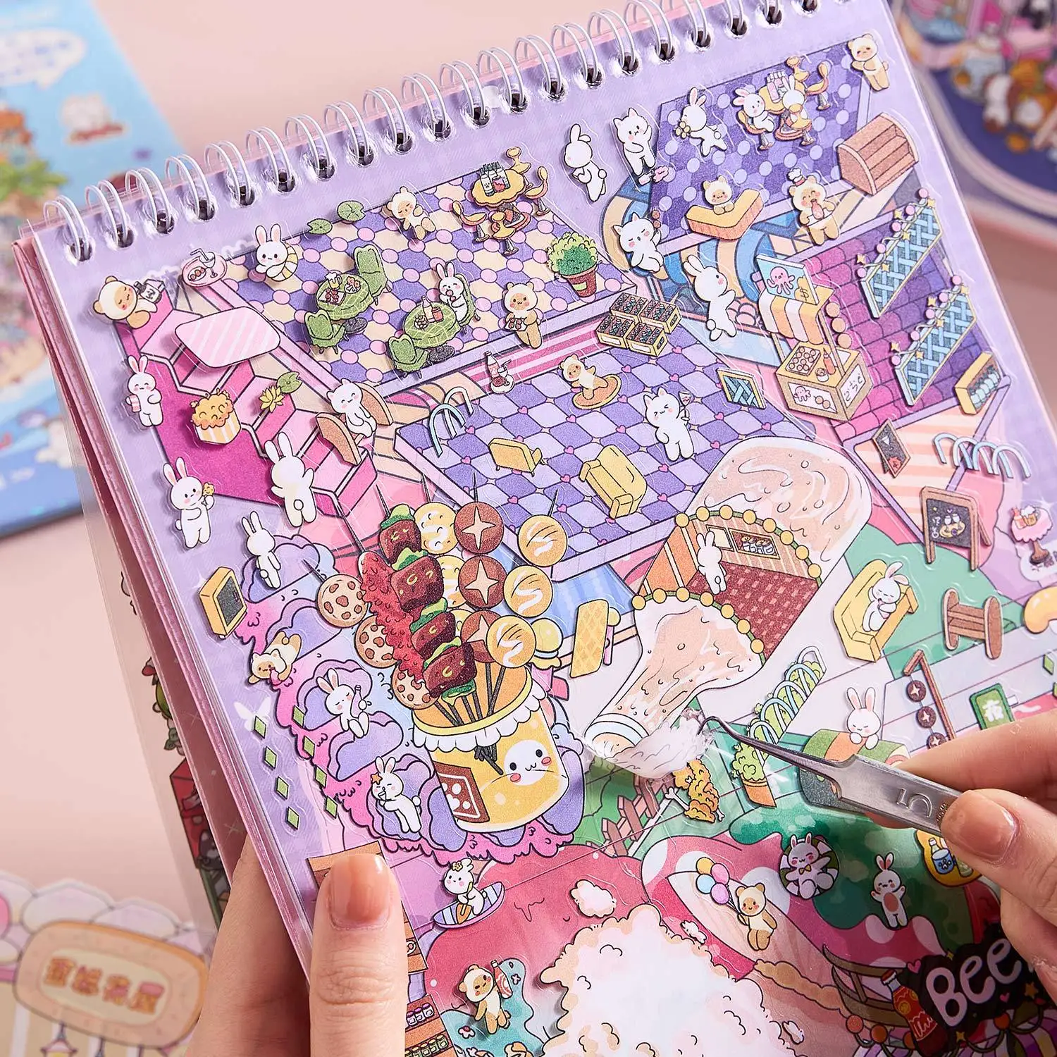 20pcs/book Miniature Scene Sticker Book Rainbow Island Large Size 3D Stacked House DIY Handbook Sticker Book Students' Gift