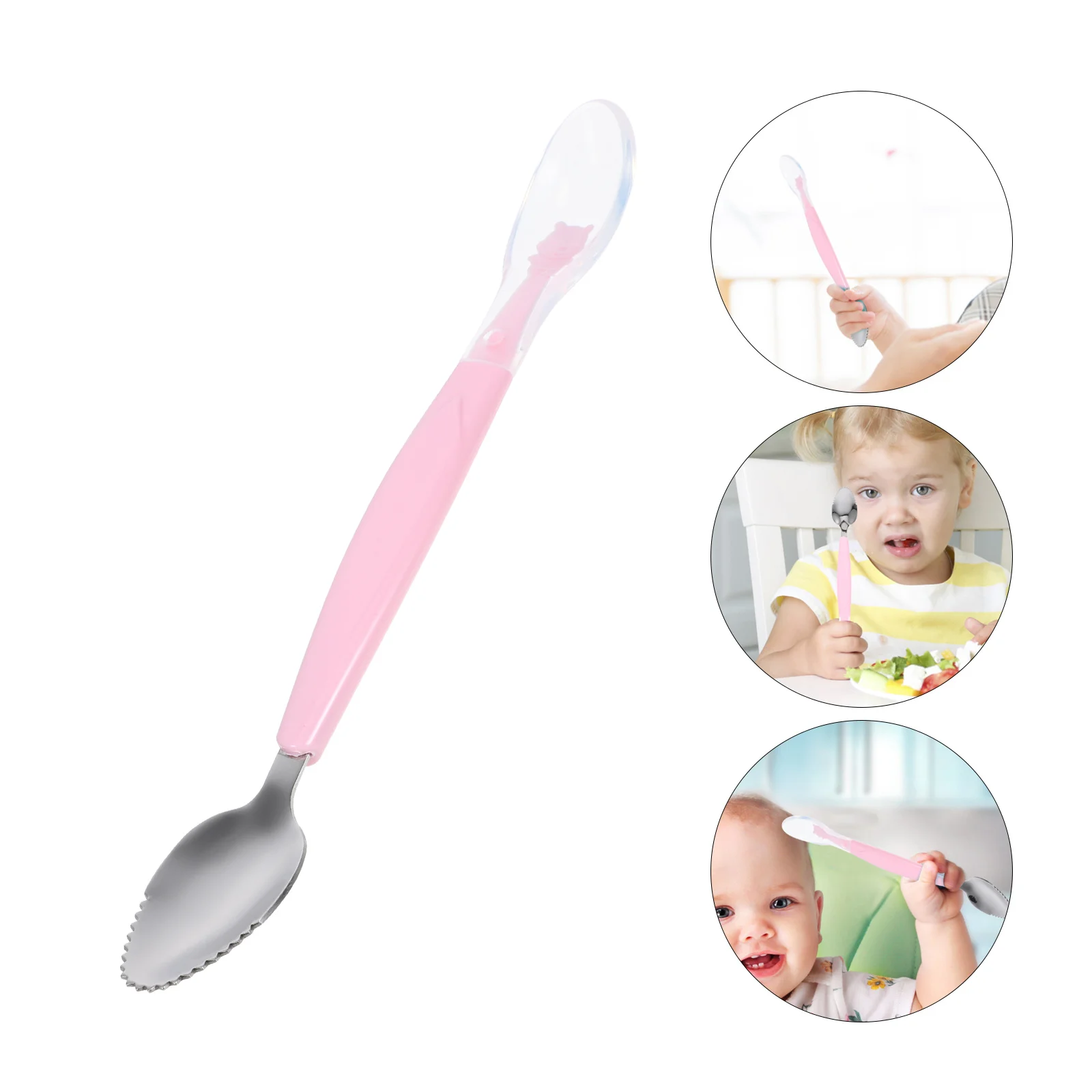 

Silicone Infant Feeding Scoop Toddler Spoon Dual-Head Reusable Baby Feeding Spoon Fruit Puree Scraping Portable Box Baby