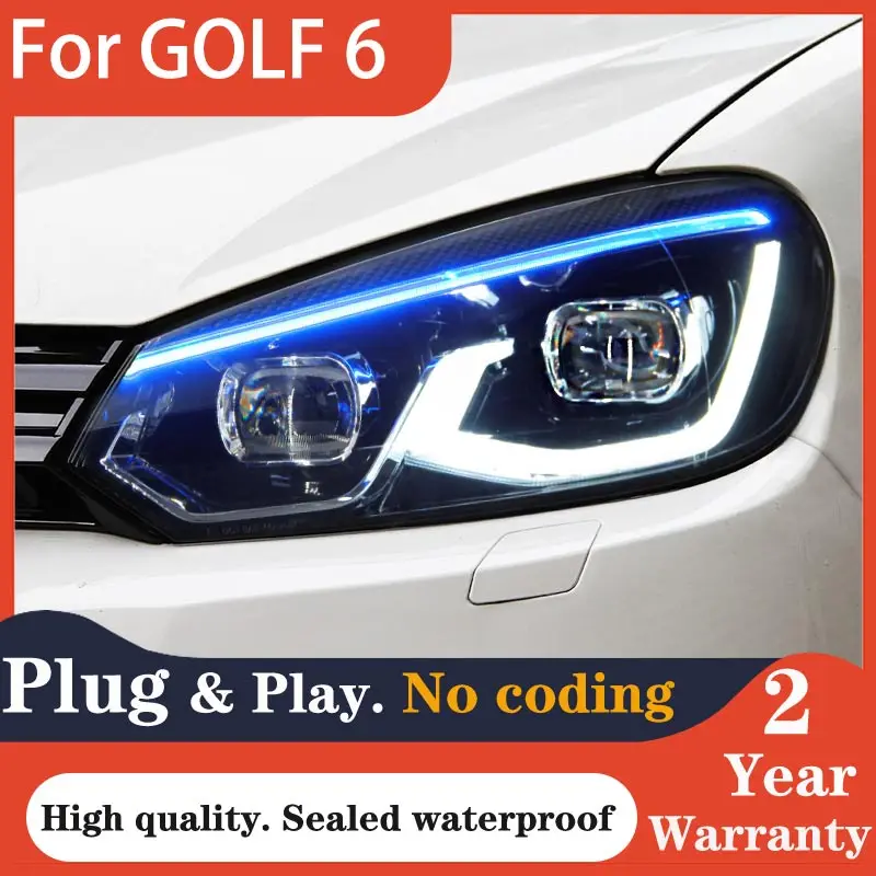 Фара для VW Golf 6 Golf6, светодиодная фара 2009-2013, фара R20 MK6 DRL, указатель поворота, дальний свет, линза проектора «ангельский глаз»