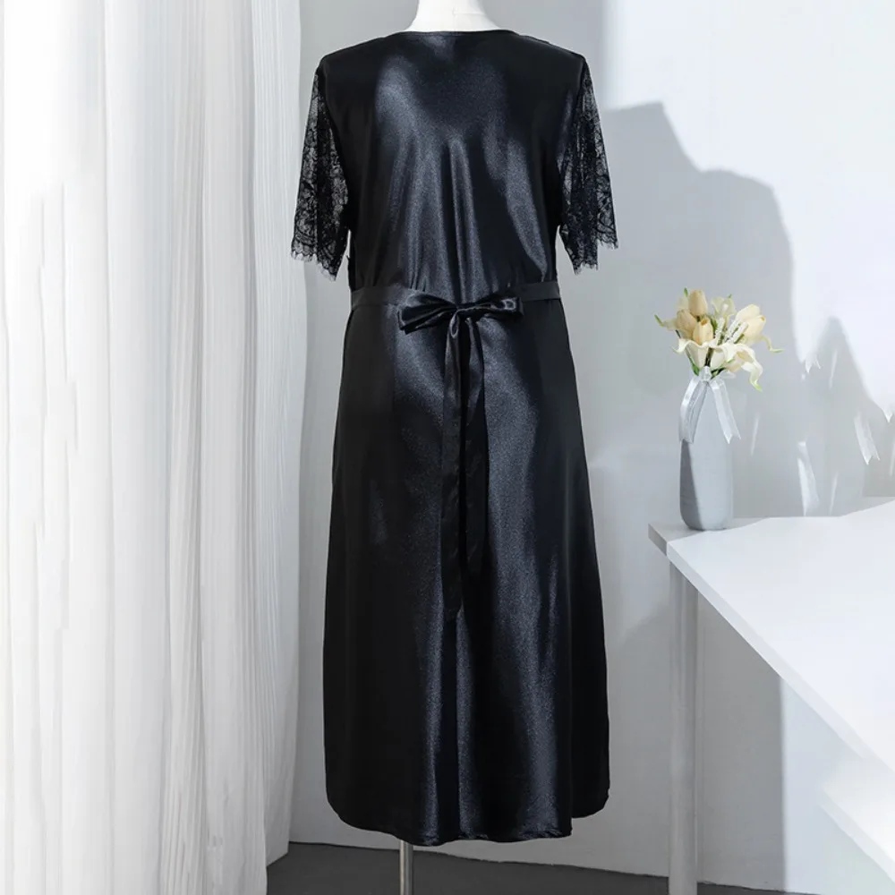 Solid Color Night Dress Nightgown Women Sleepwear Summer Pajama Dress Short Sleeve Black Women's Nightdress Sexy V Neck Nightie
